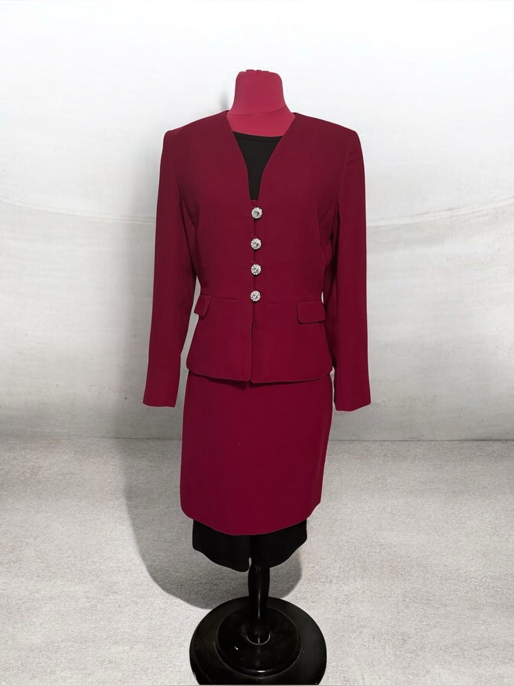 Tahari Elegant Tailored Burgundy Skirt Suit